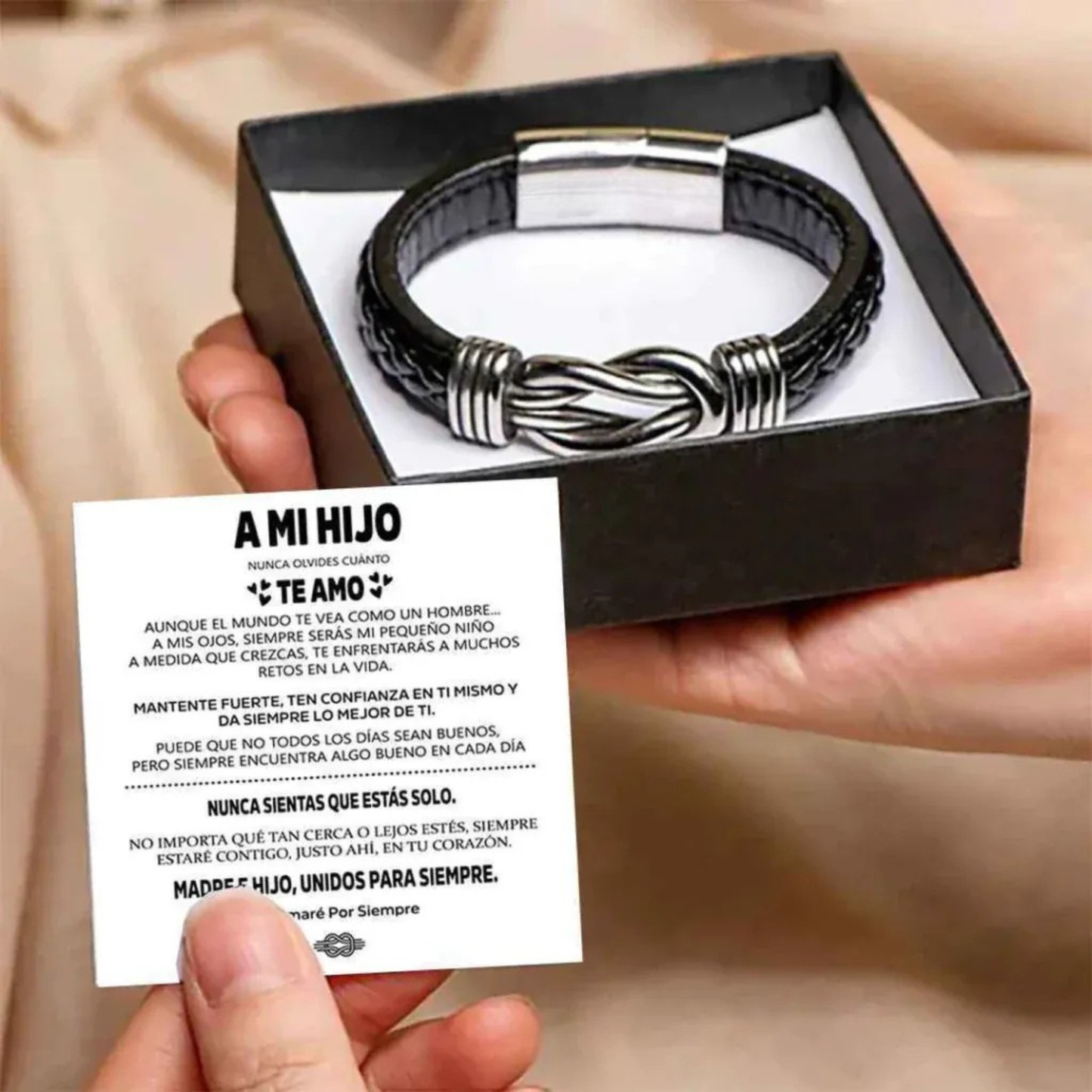 PARA  MI HIJO | SIEMPRE UNIDOS | PULSERA DE CUERO