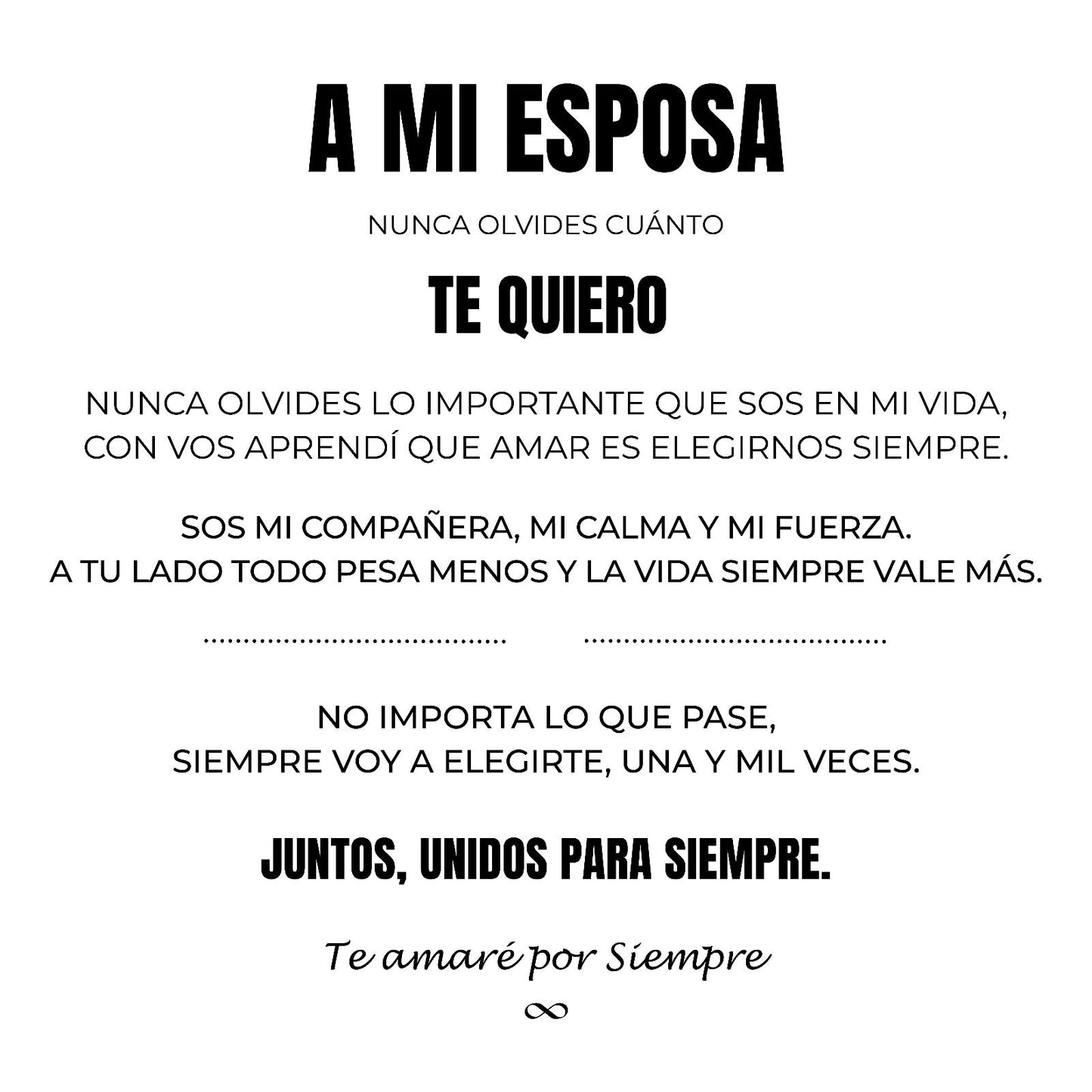 A MI ESPOSA | SIEMPRE UNIDOS | PULSERA CORAZON